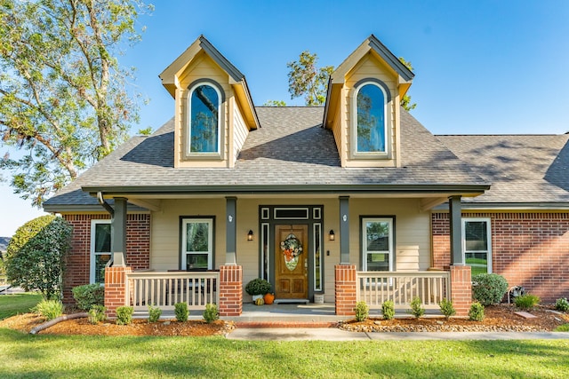 view of front facade featuring a front lawn and a porch