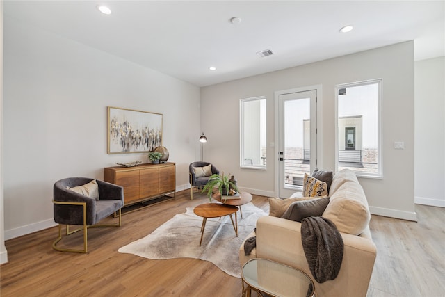 living room with light wood-type flooring