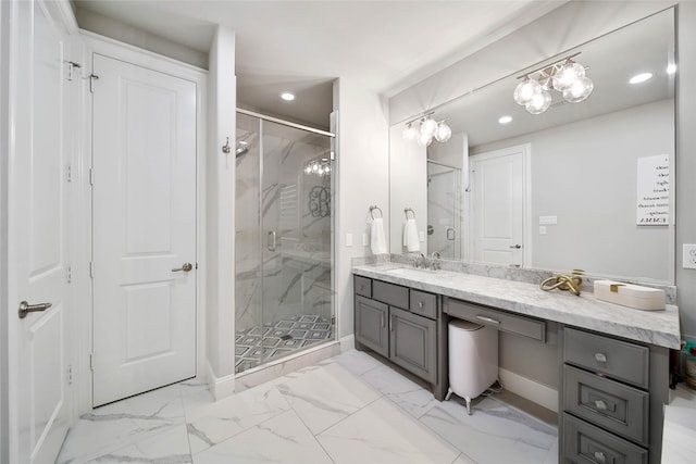 bathroom with vanity and an enclosed shower