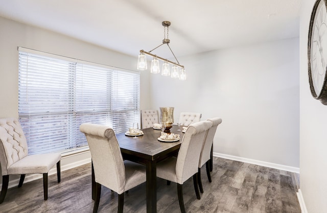 dining space with dark hardwood / wood-style flooring