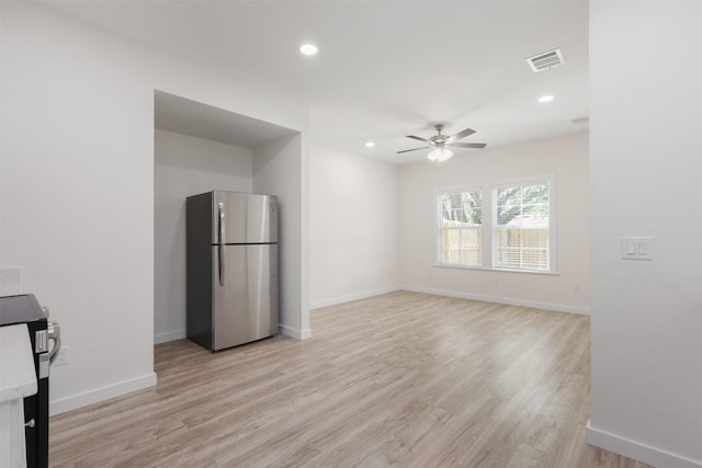 1310 E Alamo St A-B, Unit A-B Brenham, TX 77833 - unfurnished living room featuring visible vents, ceiling fan, light wood-type flooring, and baseboards
