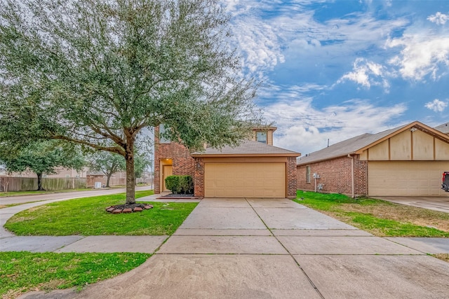 view of front of property with a garage and a front yard