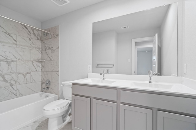 6702 Old Cypress Landing Ln, Humble, TX 77338 - bathroom featuring a sink, visible vents, toilet, and marble finish floor
