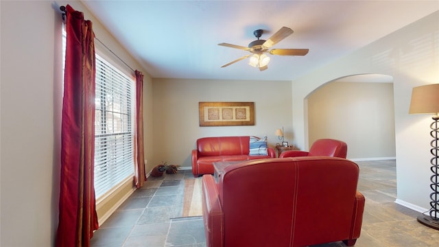 living room with ceiling fan