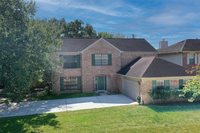 view of front facade with a garage and a front yard