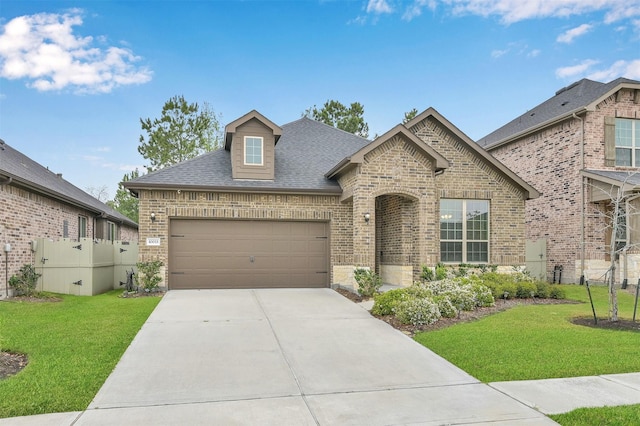 view of front facade featuring a garage and a front yard