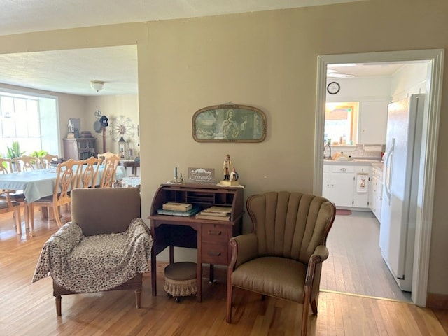 sitting room with light hardwood / wood-style floors