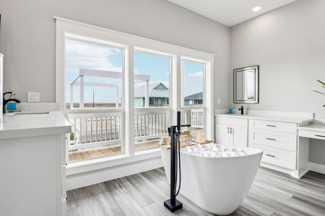 interior space with light hardwood / wood-style floors and sink