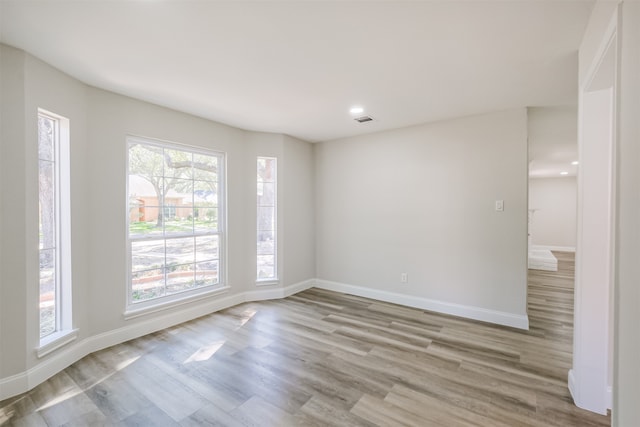 spare room with light hardwood / wood-style floors and plenty of natural light