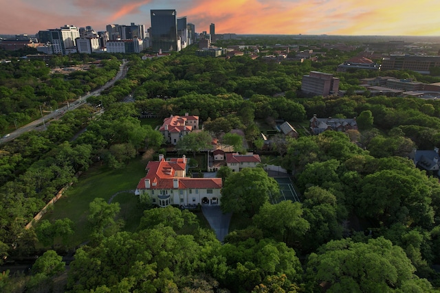 view of aerial view at dusk