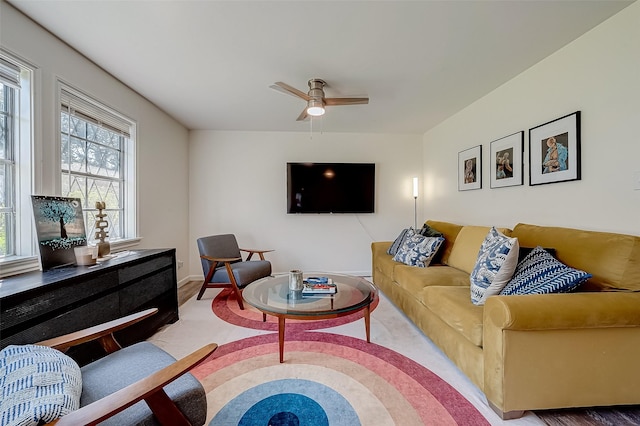 living room with ceiling fan