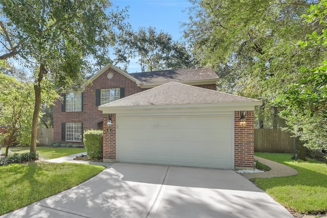 view of front of house featuring a front lawn and a garage