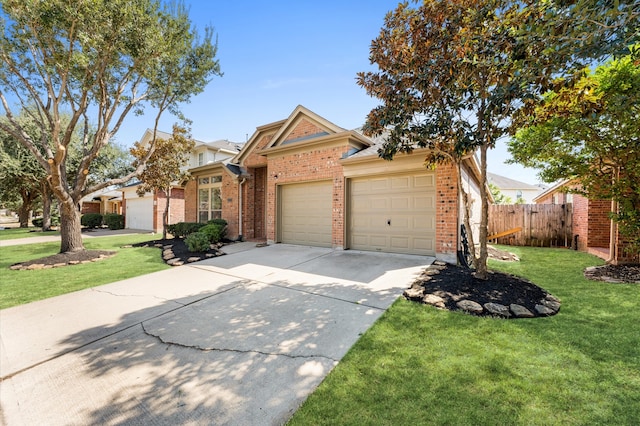 view of front of property featuring a front lawn and a garage