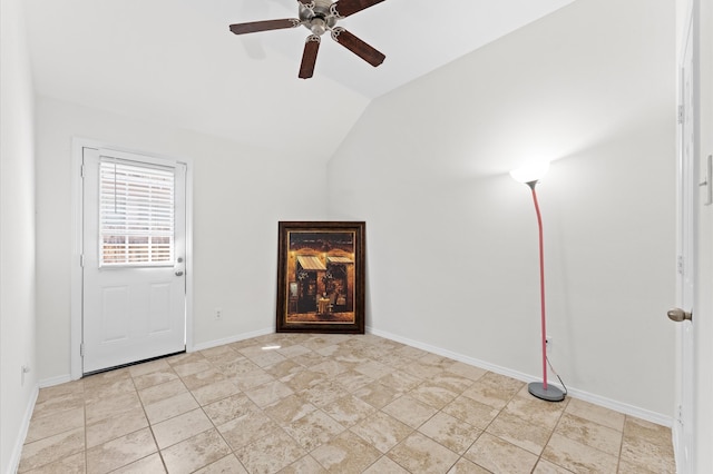 unfurnished living room with vaulted ceiling and ceiling fan