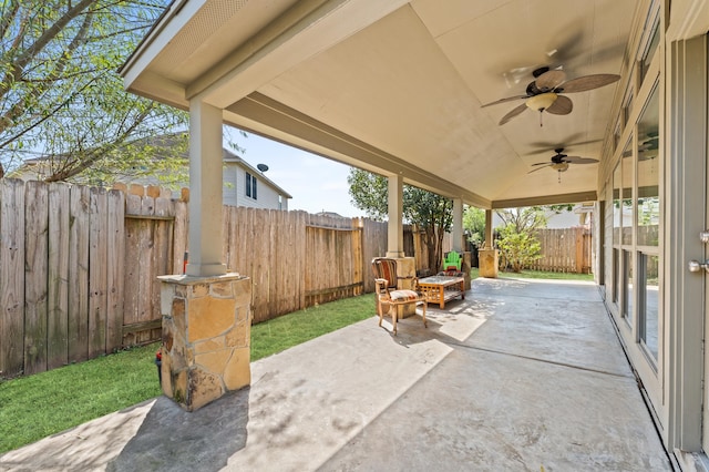 view of patio with ceiling fan