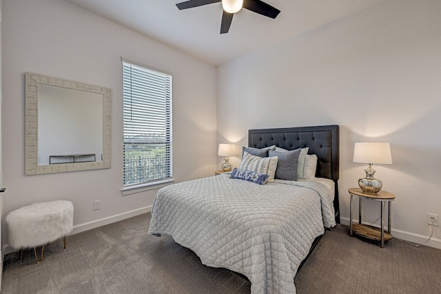 bedroom featuring ceiling fan and carpet flooring