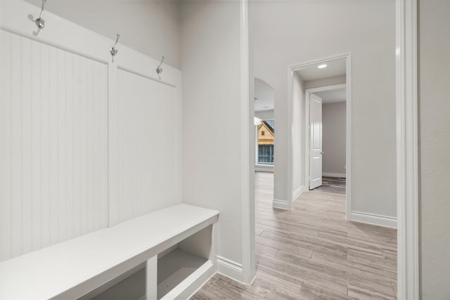 mudroom featuring light hardwood / wood-style flooring