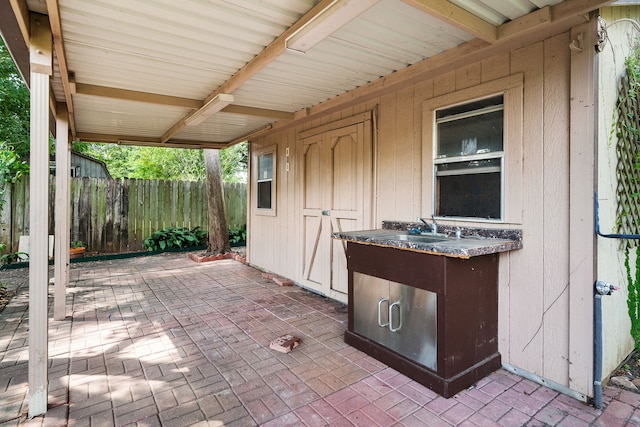 view of patio featuring sink