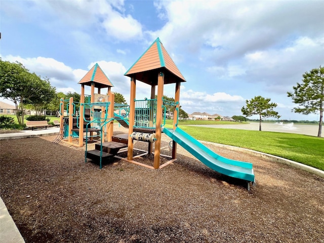 view of play area featuring a lawn