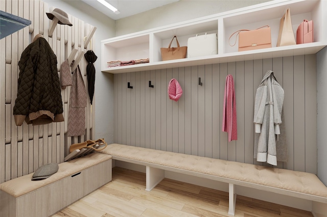 mudroom featuring light hardwood / wood-style flooring