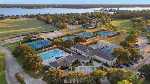 bird's eye view featuring a water view