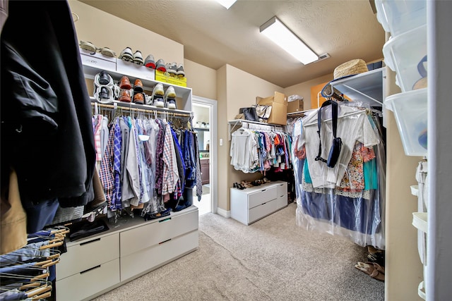 spacious closet with light carpet