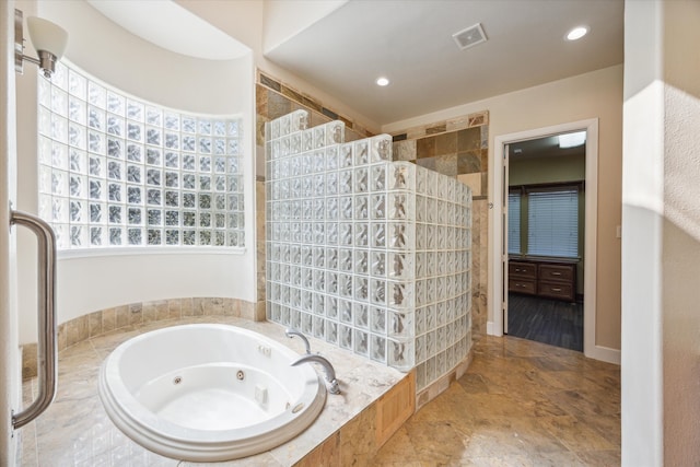 bathroom with plus walk in shower