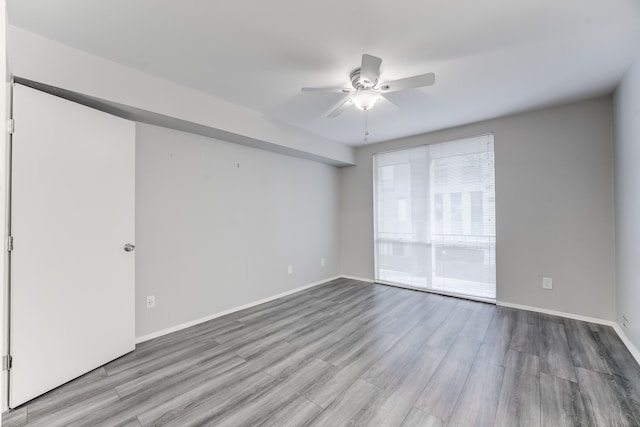 unfurnished room featuring light hardwood / wood-style flooring and ceiling fan