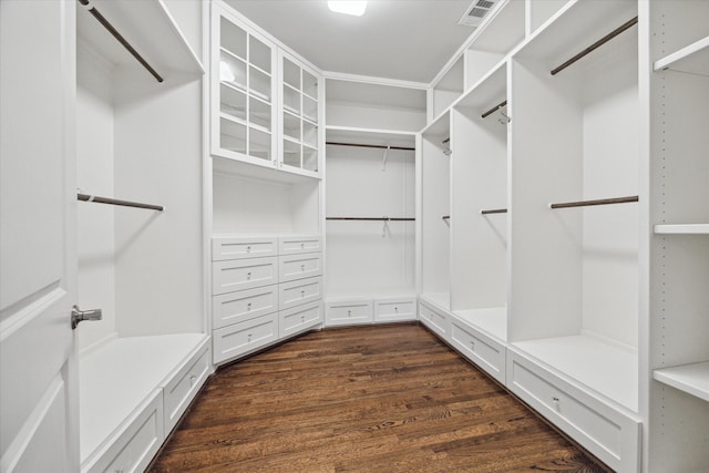 spacious closet with dark wood-type flooring