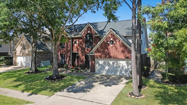 view of front of property featuring a front yard and a garage