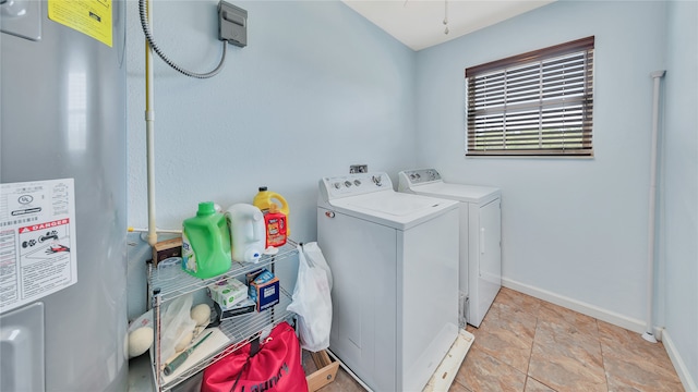 laundry room featuring washer and dryer and water heater