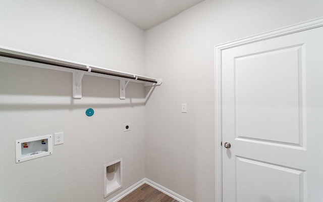 laundry room with hookup for an electric dryer, hardwood / wood-style floors, and hookup for a washing machine