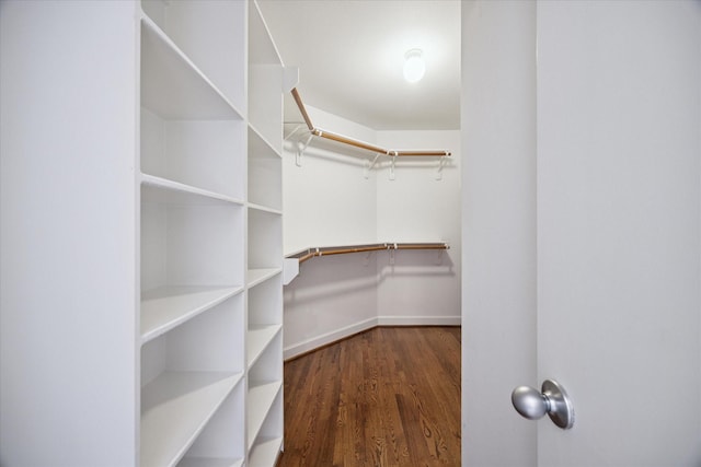 walk in closet featuring dark wood-type flooring