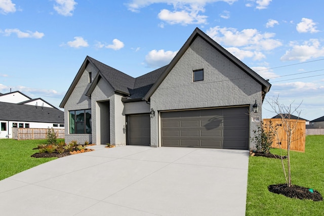 view of front facade featuring a garage and a front lawn