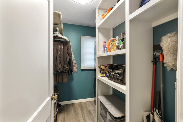 walk in closet featuring light hardwood / wood-style flooring