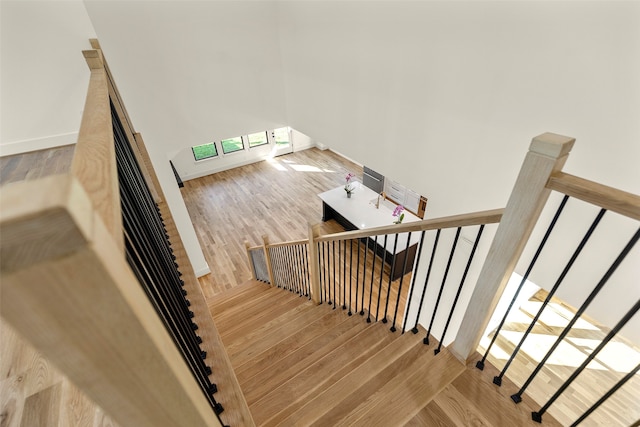 stairway with wood-type flooring