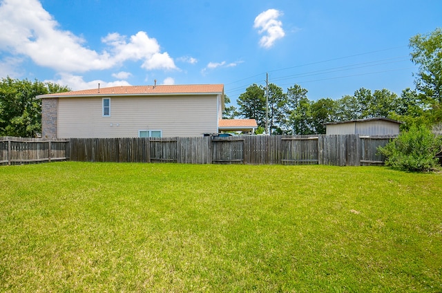 view of yard with a fenced backyard