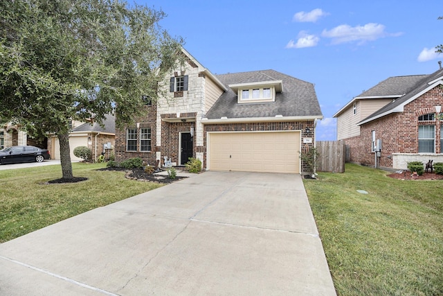 view of front property with a front yard and a garage