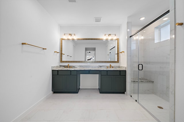 bathroom with vanity and walk in shower