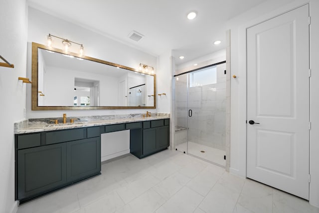 bathroom with vanity and walk in shower