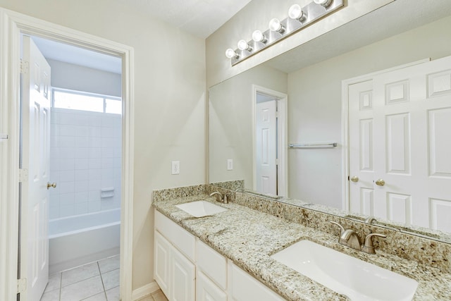 bathroom featuring vanity, shower / washtub combination, and tile patterned floors