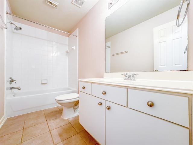 full bathroom with vanity, toilet, tile patterned flooring, and tiled shower / bath