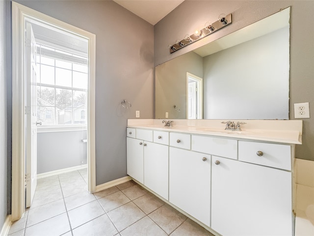 bathroom with vanity and tile patterned floors