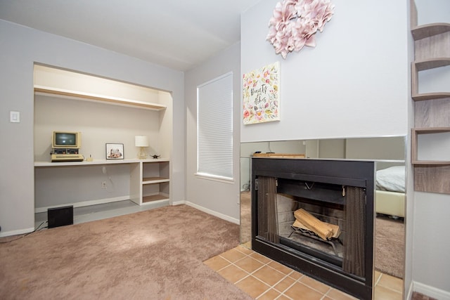 living room with light colored carpet