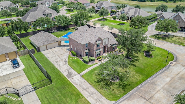 aerial view with a water view