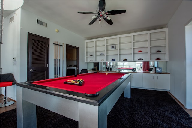 playroom featuring pool table and ceiling fan