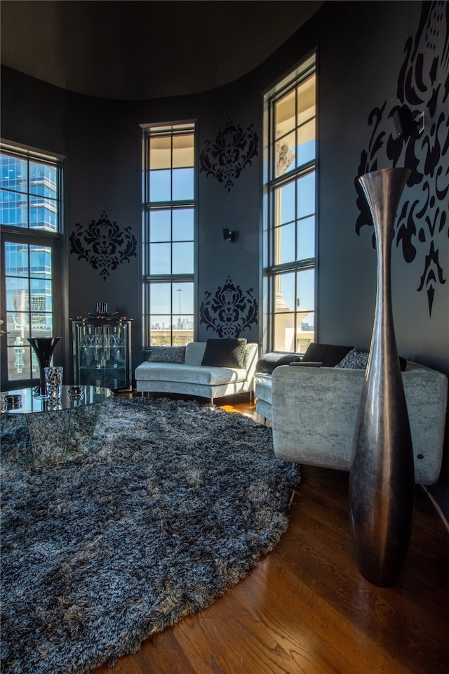 sitting room with hardwood / wood-style floors and plenty of natural light