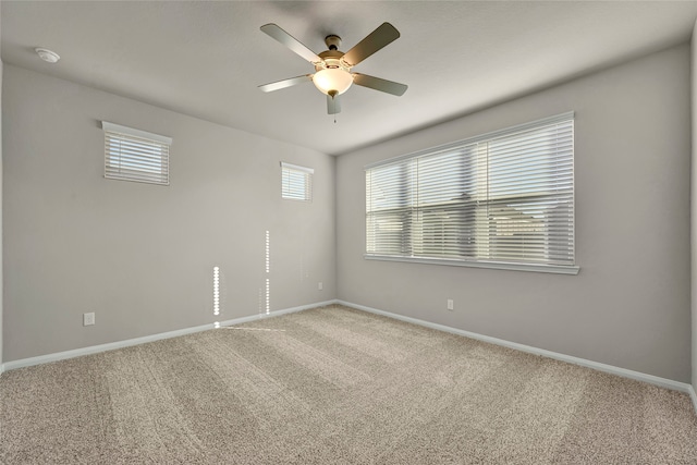 unfurnished room featuring ceiling fan and carpet flooring