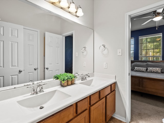 bathroom with vanity and ceiling fan