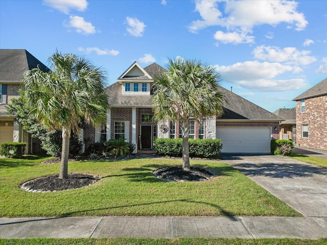 view of front of house with a front yard and a garage